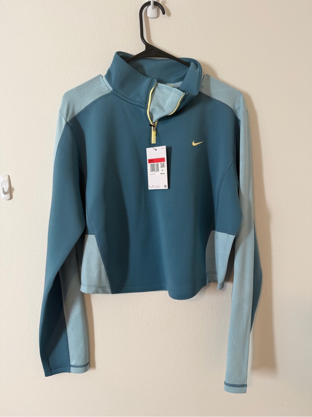 NWT Nike Teal and Light Blue Quarter-Zip Pullover with Yellow Accents